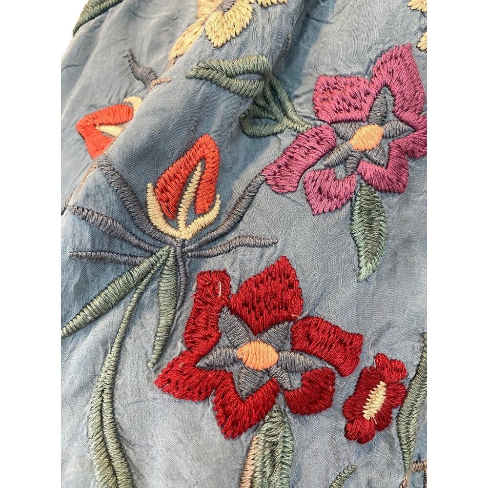Johnny Was Biya Floral Embroidered Cupra Blouse Size Small Blue Tunic Boho - Picture 6 of 8